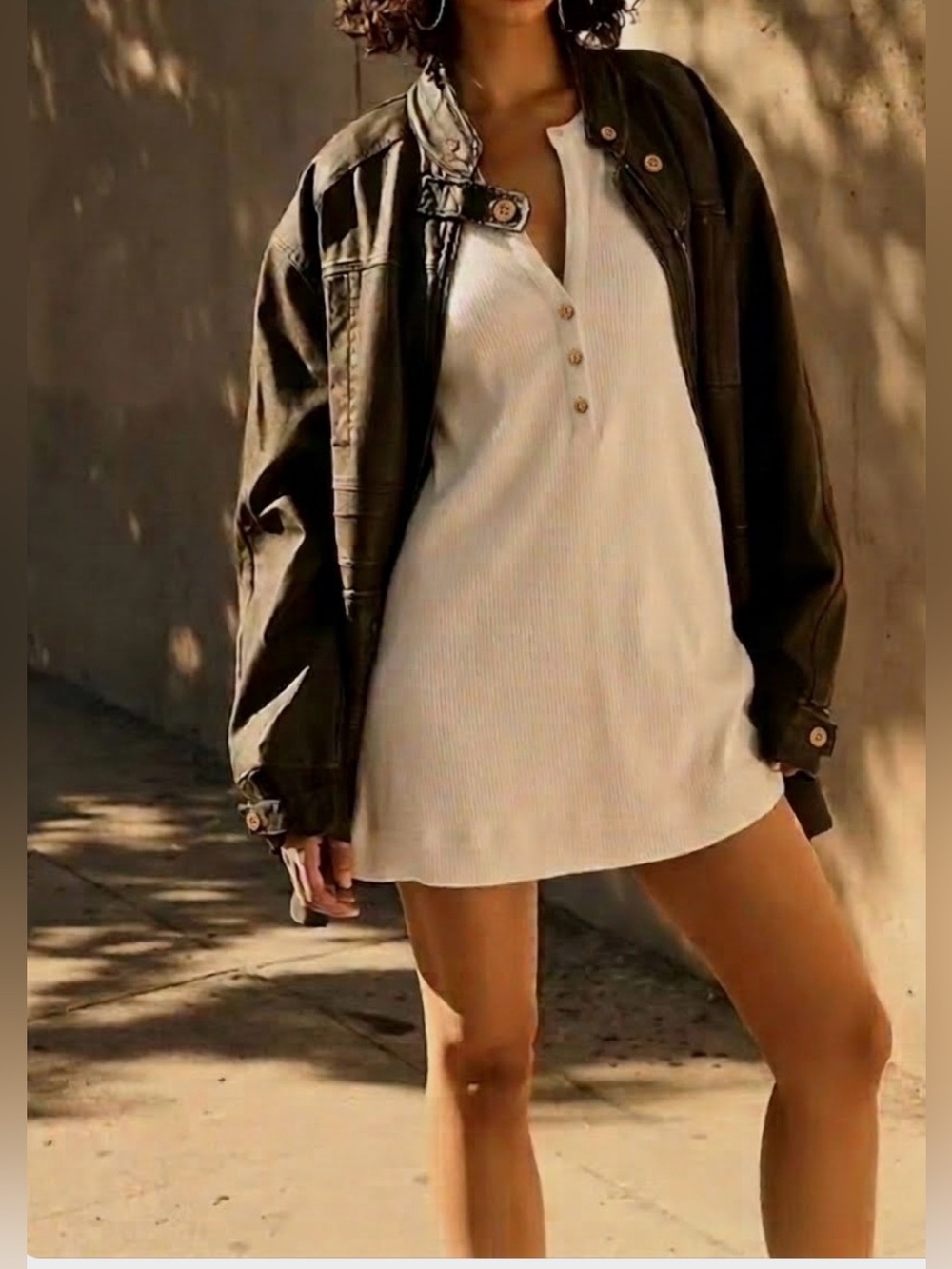 NWT! Free People Beach Jane Shift Ribbed Knit  Mini Dress Heavenly Cream M